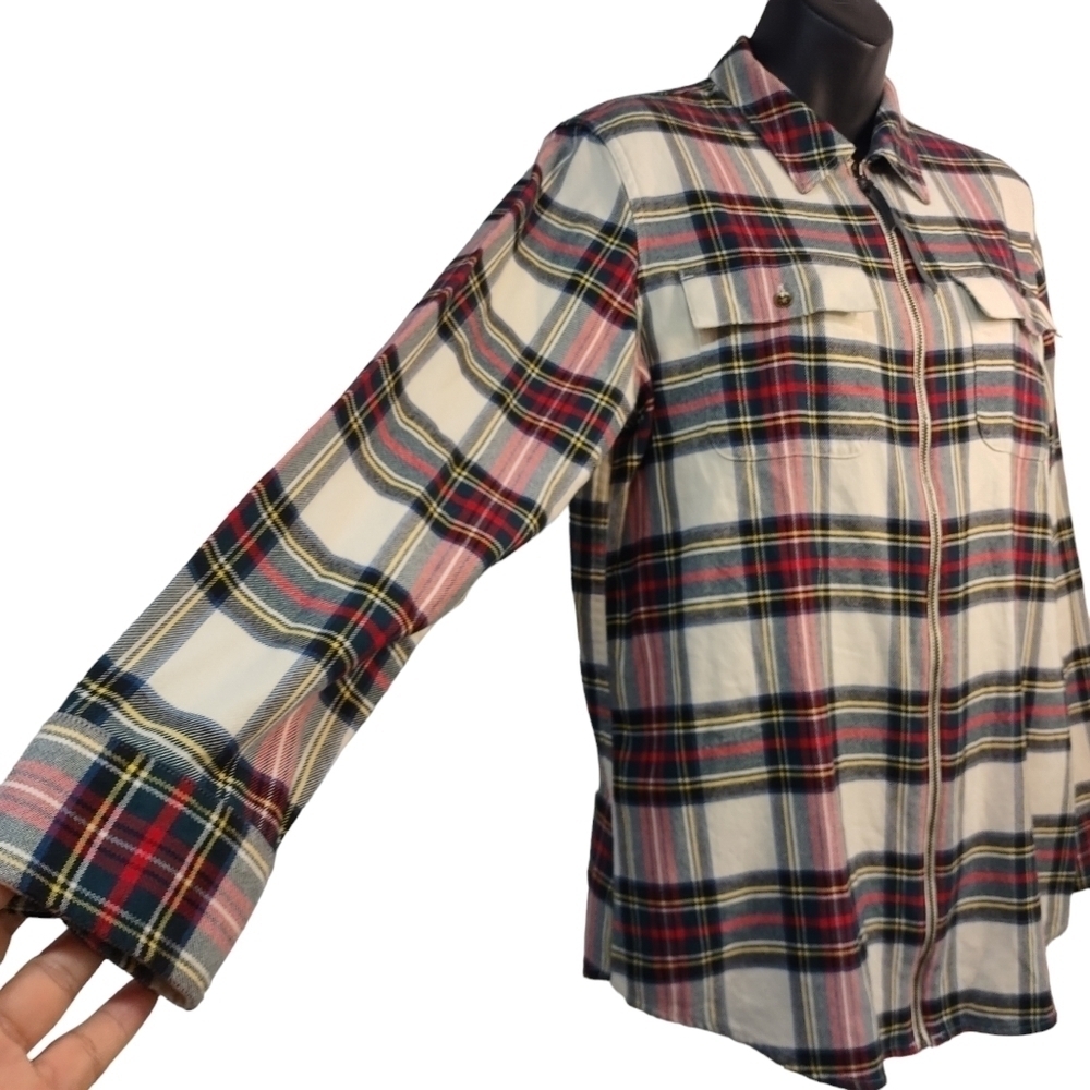 Chaps Women's Multi Colors Plaid Zip Up Top Shirt Size M - Picture 5 of 10